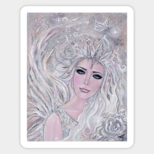 White Winter Rose angel by Renee Lavoie Sticker